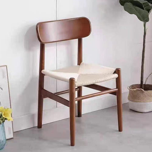 Solid Wood Scandinavian Woven Seat Dining Chair – Minimalist Mid-Century Rope Accent Chair